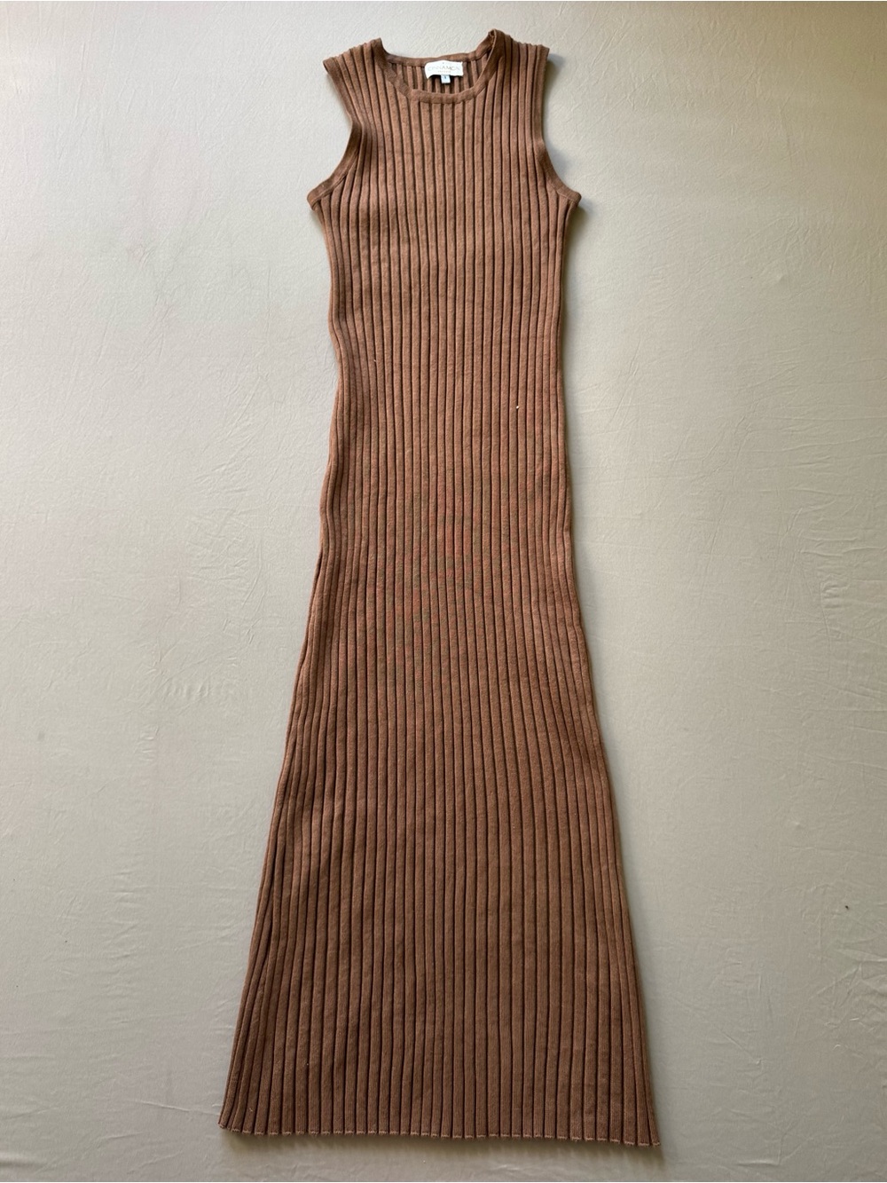 Cinnamon sleeveless, ribbed-knit column maxi dress